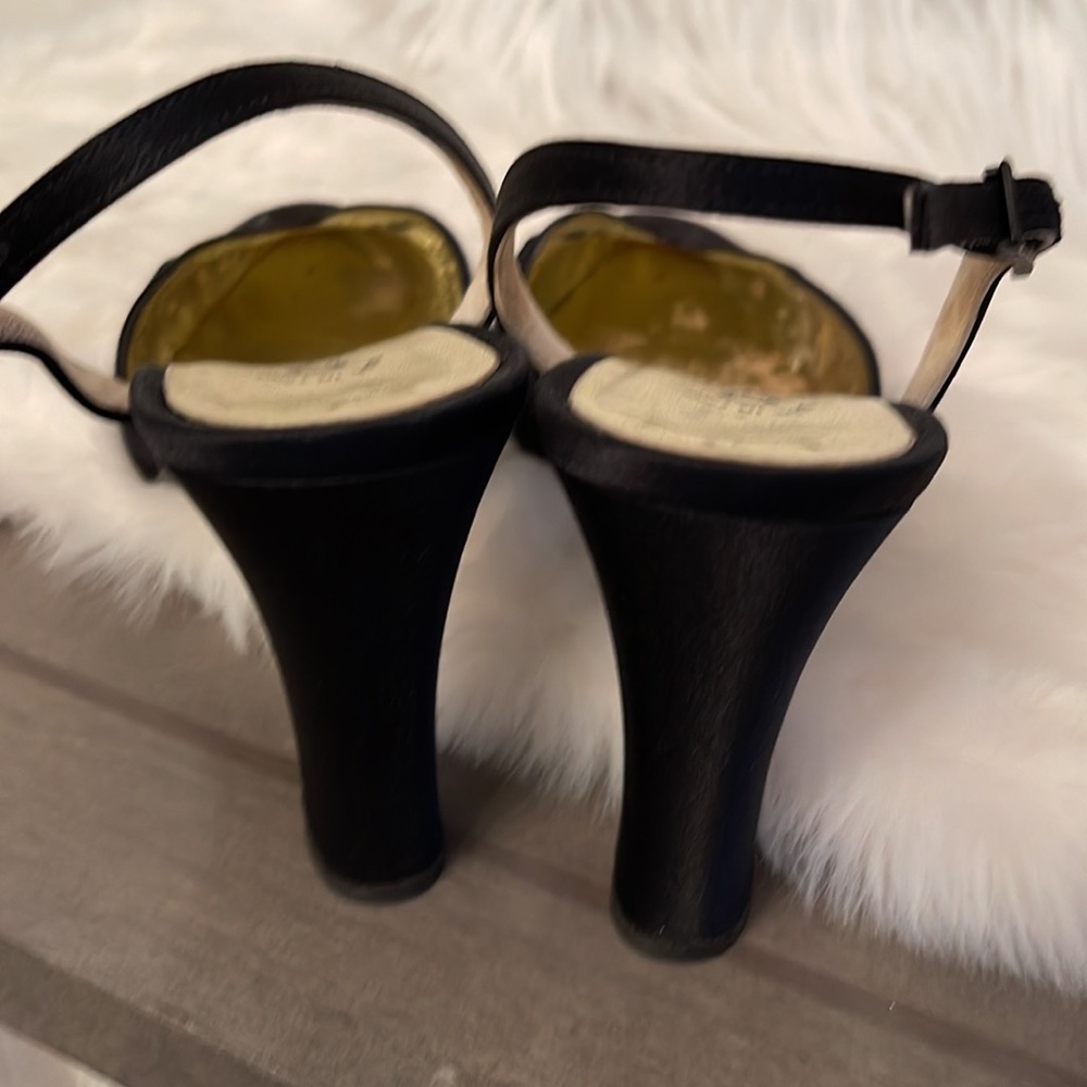VINTAGE CHANEL Black Satin Slingbacks Heels Size 38 - Picture 4 of 15
